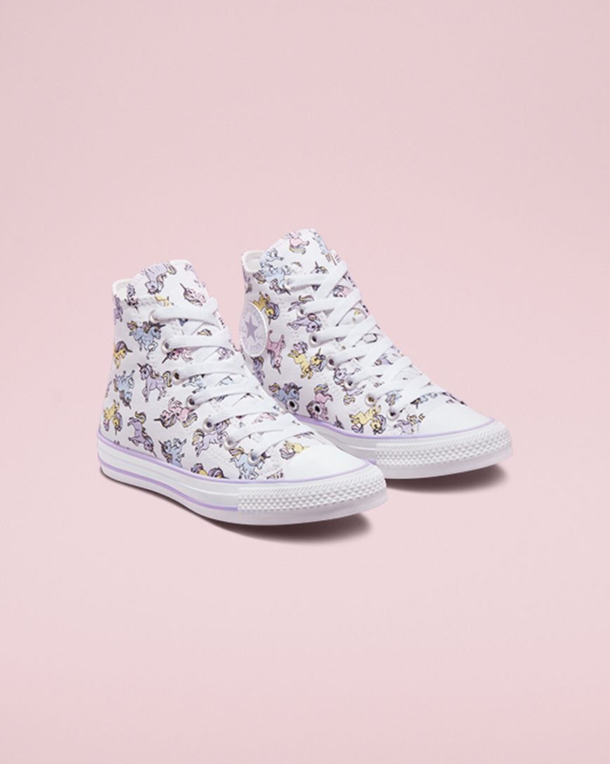 Boys' Converse Chuck Taylor All Star Unicorns High Top Shoes White / Grey Purple | AU 95601C